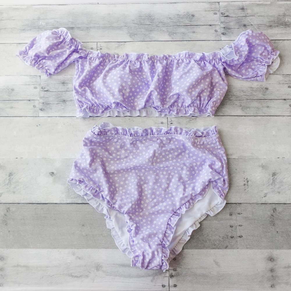 Ruffled Off The Shoulder Floral Print Swimsuit